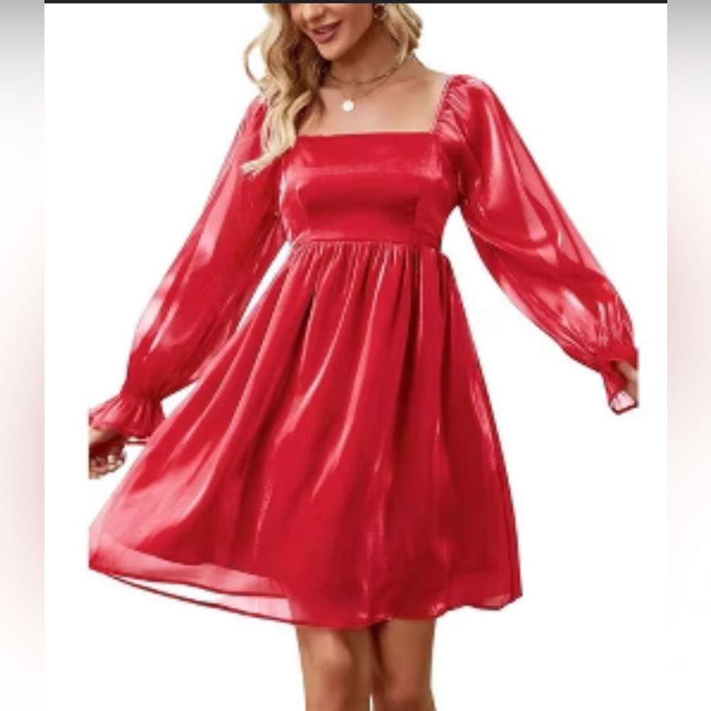 Thirty Thirty L.A. Red Pink Women's Mini Party Dress Sheer Sleeves Size Large